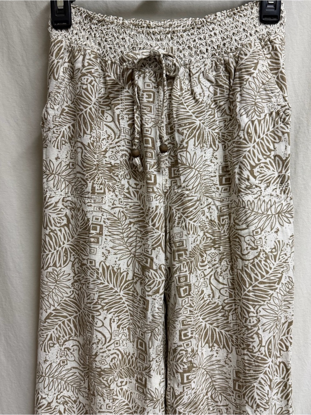 Cali 1850 Women's Palm Leaf Linen Blend Elastic Waist Pull On Beach Pant - XS - Picture 2 of 12